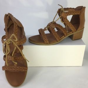 Sugar Sz 4 Lace Up Roman Sandal with Heel Braided Straps Zipper Back